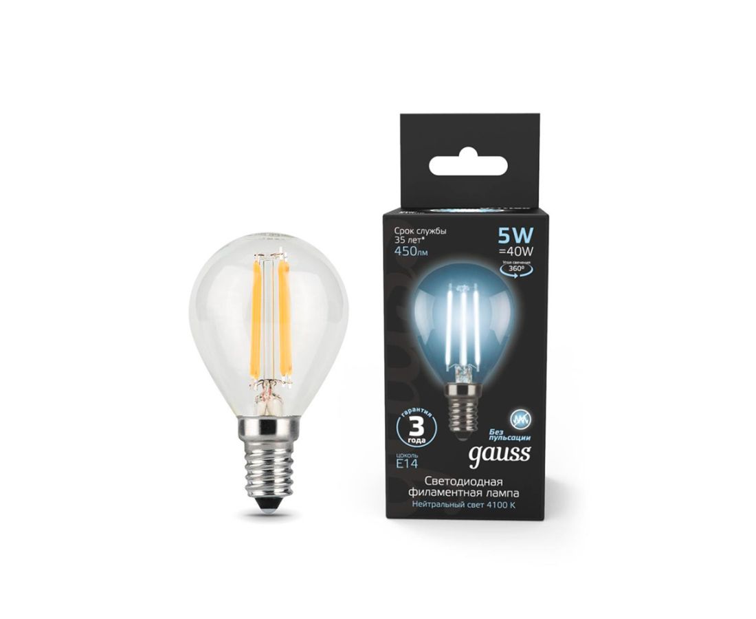 LED ნათურა Filament Ball 5W 450lm 4100K Е14 Gauss Black — ნათურა და ვაზნა